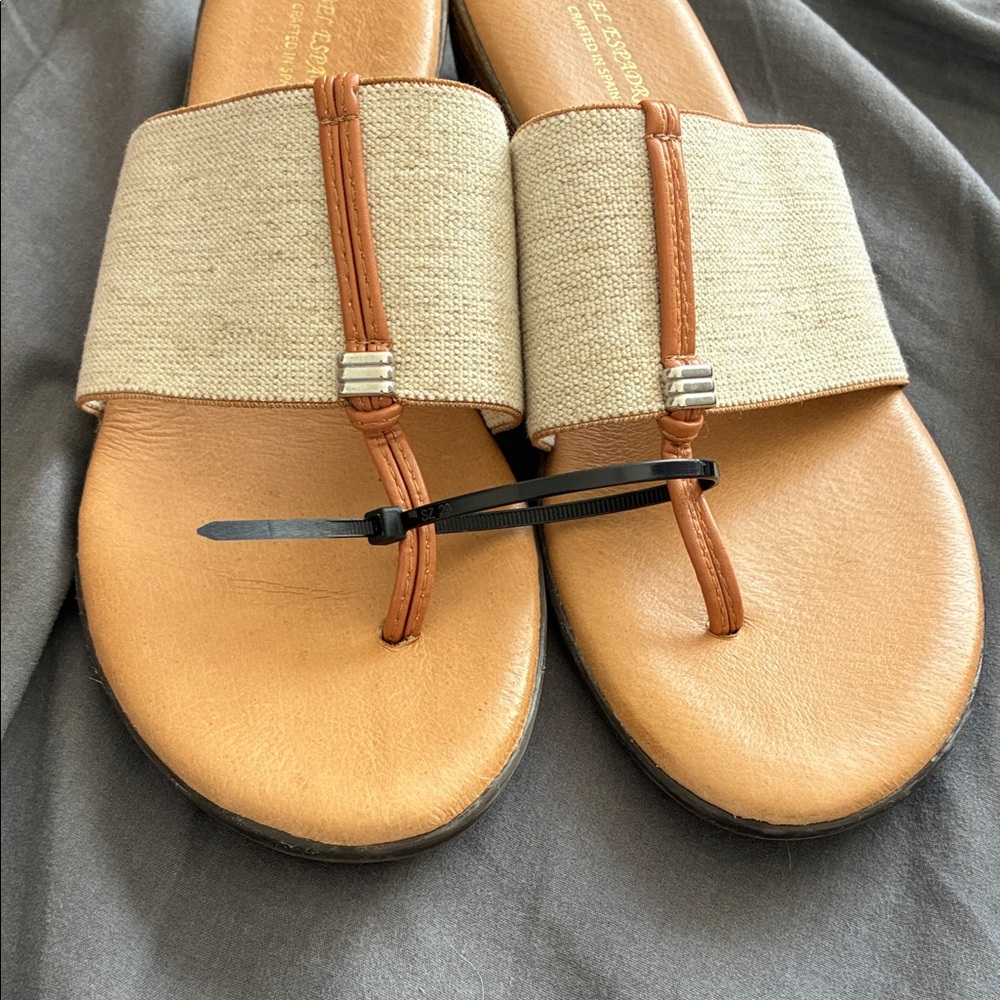 Isabel Espadrilla Thong Slide Sandals - Natural/Tan Made in Spain - Picture 4 of 6